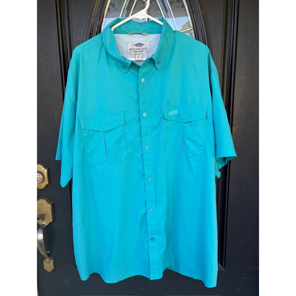 AFTCO Mens 2XL Teal Blue AFTECH Performance Fishing Shirt Short Sleeve Ripstop